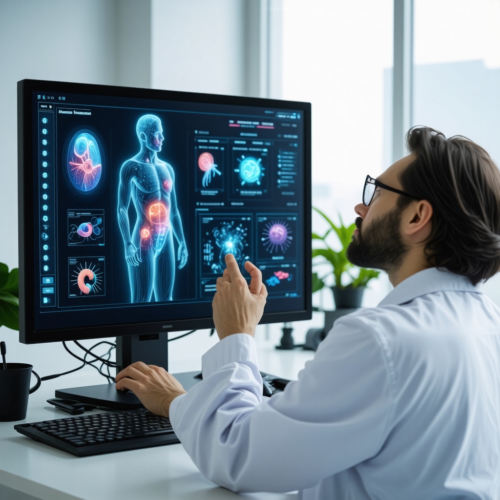 Doctor using AI-driven analytics for personalized weight loss treatment incorporating microbiome insights