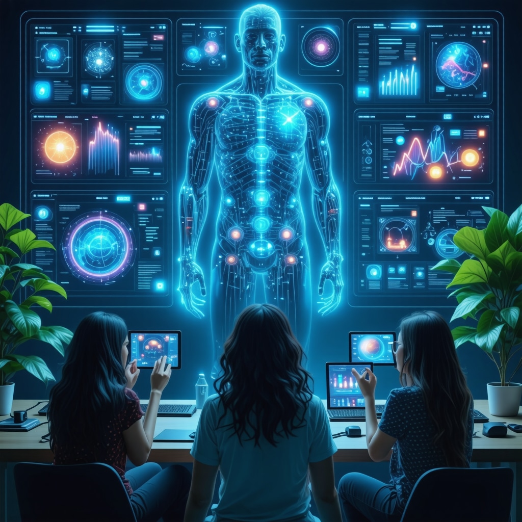 Digital interface displaying AI analysis of genomic data for personalized telemedicine weight loss treatment with diverse patients