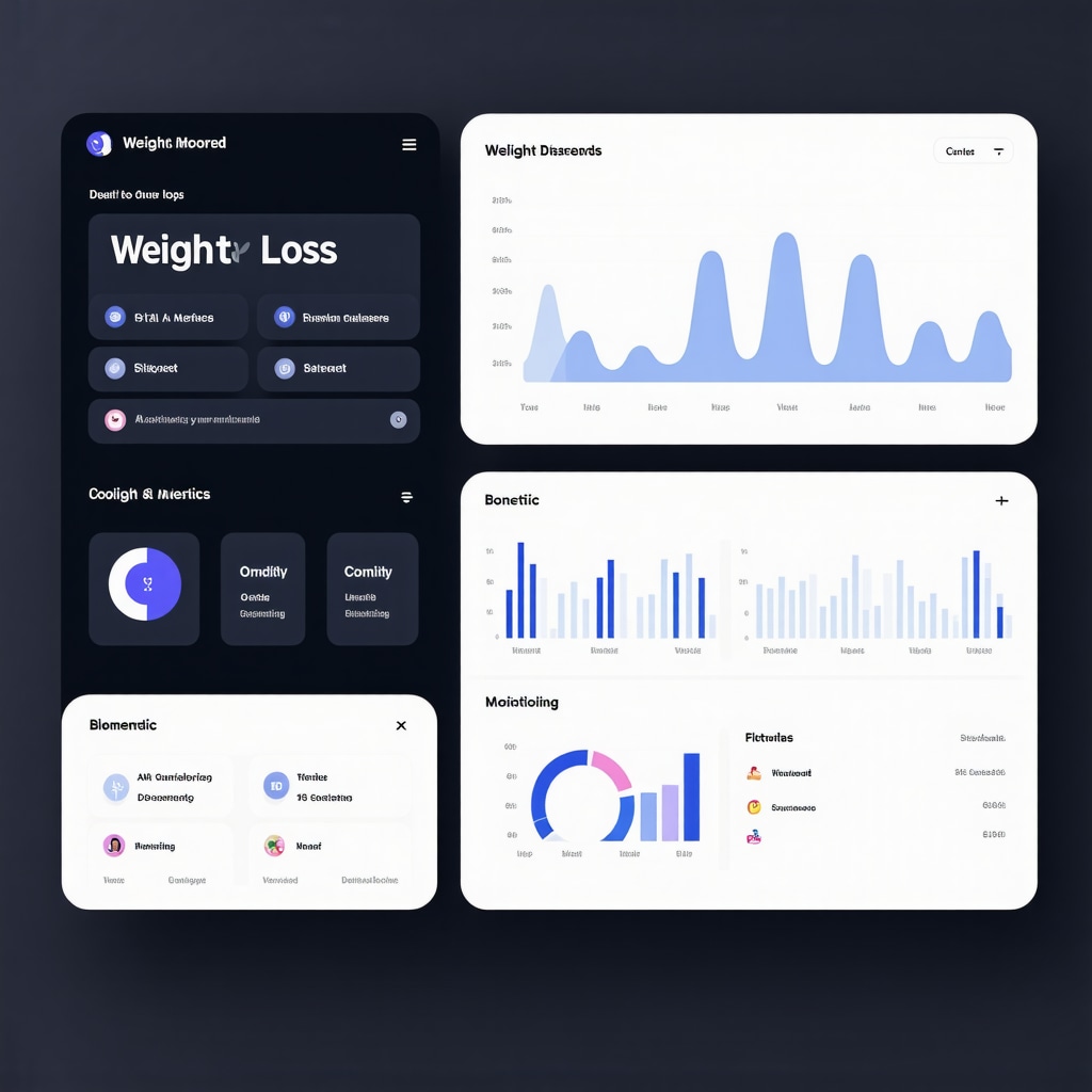Digital dashboard displaying AI analytics and virtual consultation features for telemedicine weight loss treatment