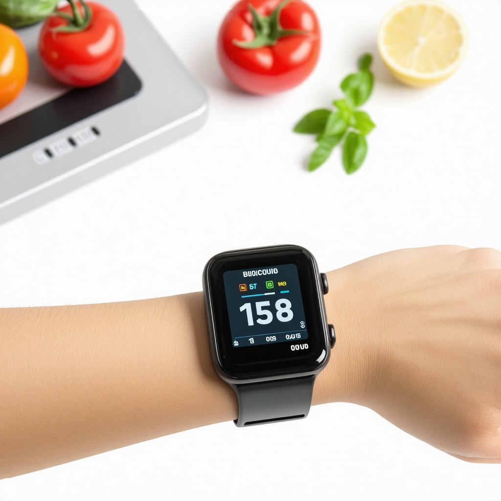 Wearable continuous glucose monitor showing real-time glucose levels for personalized weight management