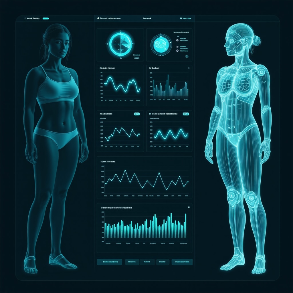 Futuristic digital health dashboard displaying AI analytics and patient data for weight loss medication management