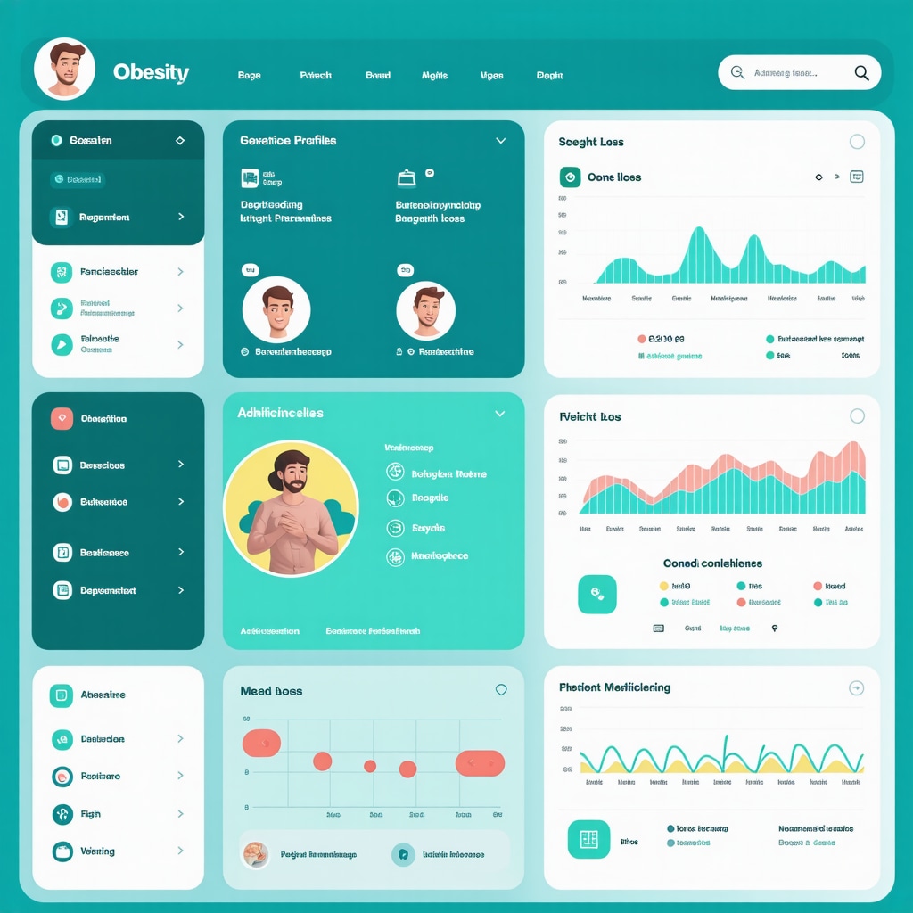 Interface showing genetic data, medication schedules, and adherence tracking for obesity treatment