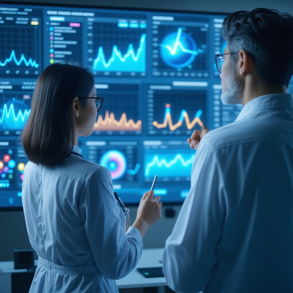 Medical professional analyzing wearable device data and treatment progress charts for obesity management