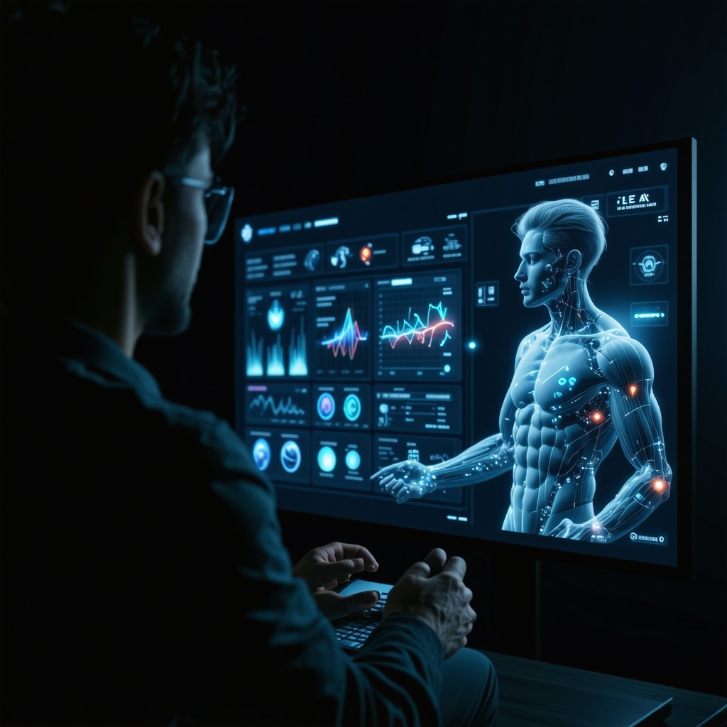 Patient engaging with AI virtual coach and genomic-metabolic data during telemedicine consultation
