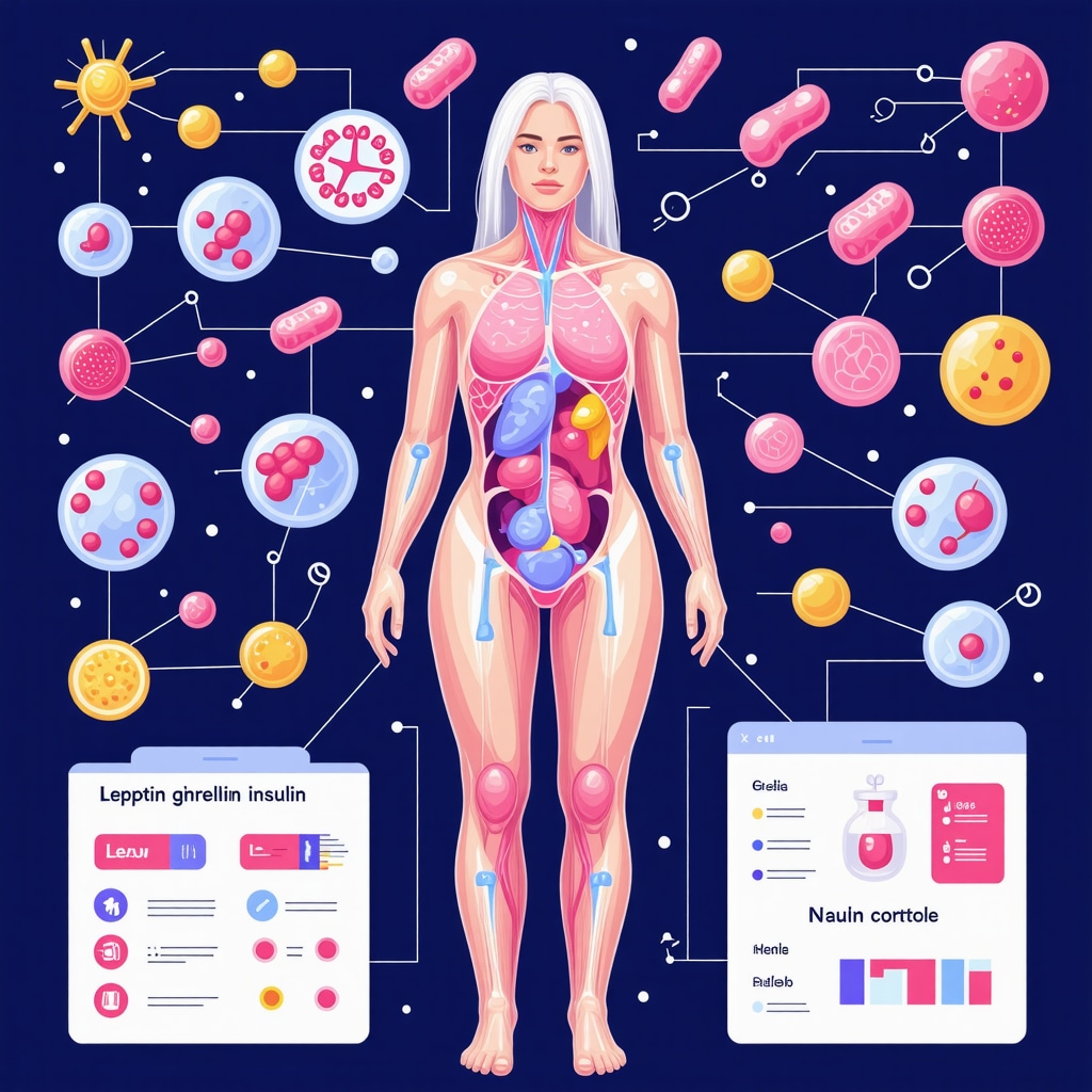 Infographic showing hormones, digital health monitoring devices, and genomic data integration in personalized medical weight loss