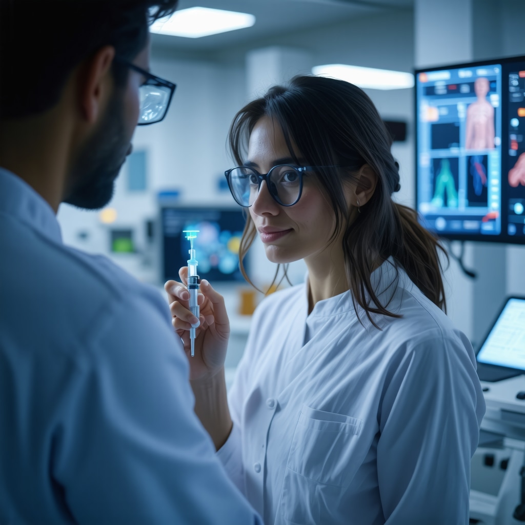 Patient using AI digital health tools for personalized injectable weight loss treatment in a clinical environment
