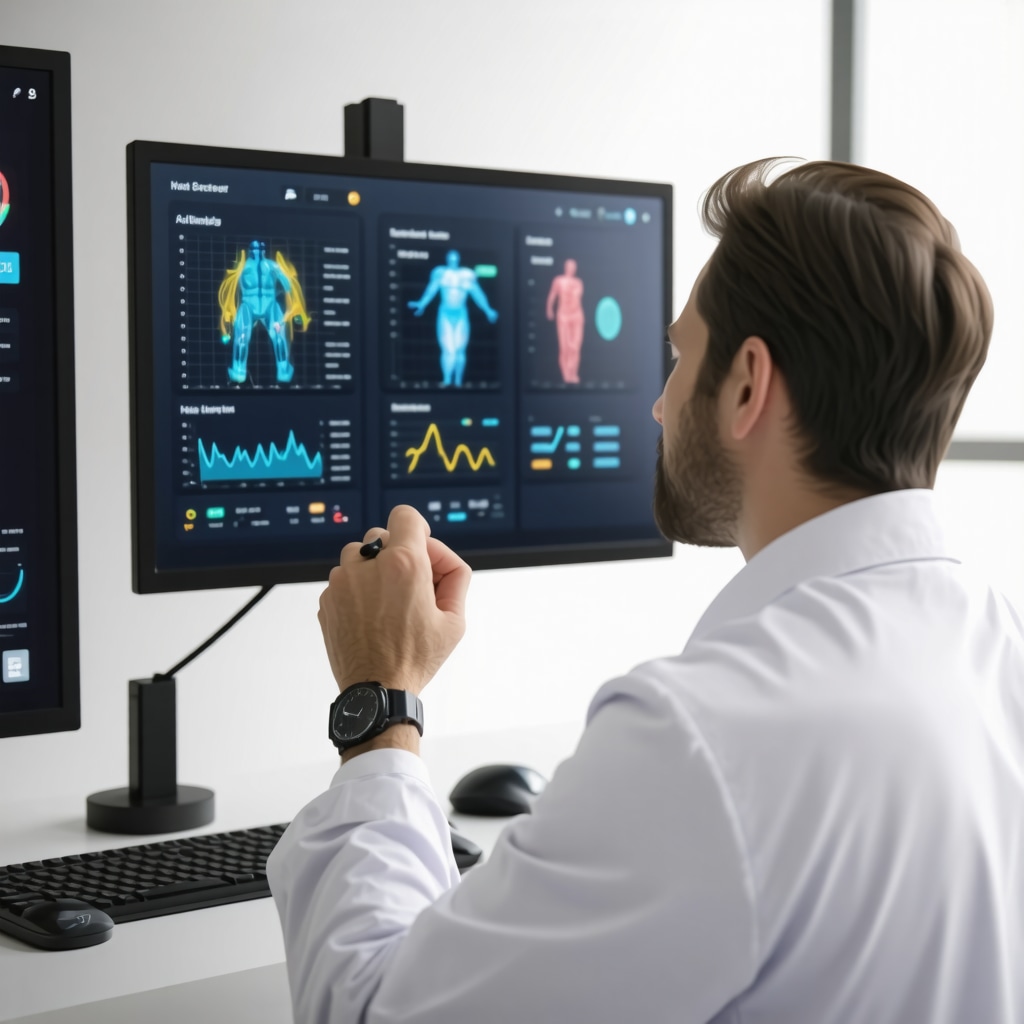Doctor reviewing patient biometric data on digital display to tailor weight loss plan