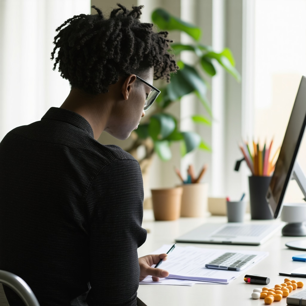 Person studying GLP-1 medication research in a serene home office environment