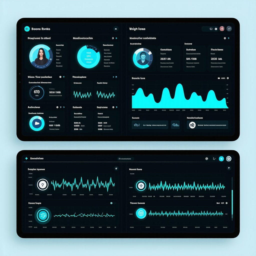 Futuristic telemedicine dashboard showing biometric data and medication tracking for weight loss