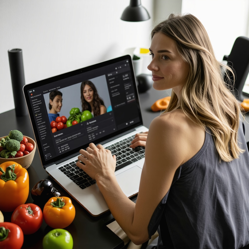 Person using laptop for telemedicine weight loss consultation with healthy foods nearby
