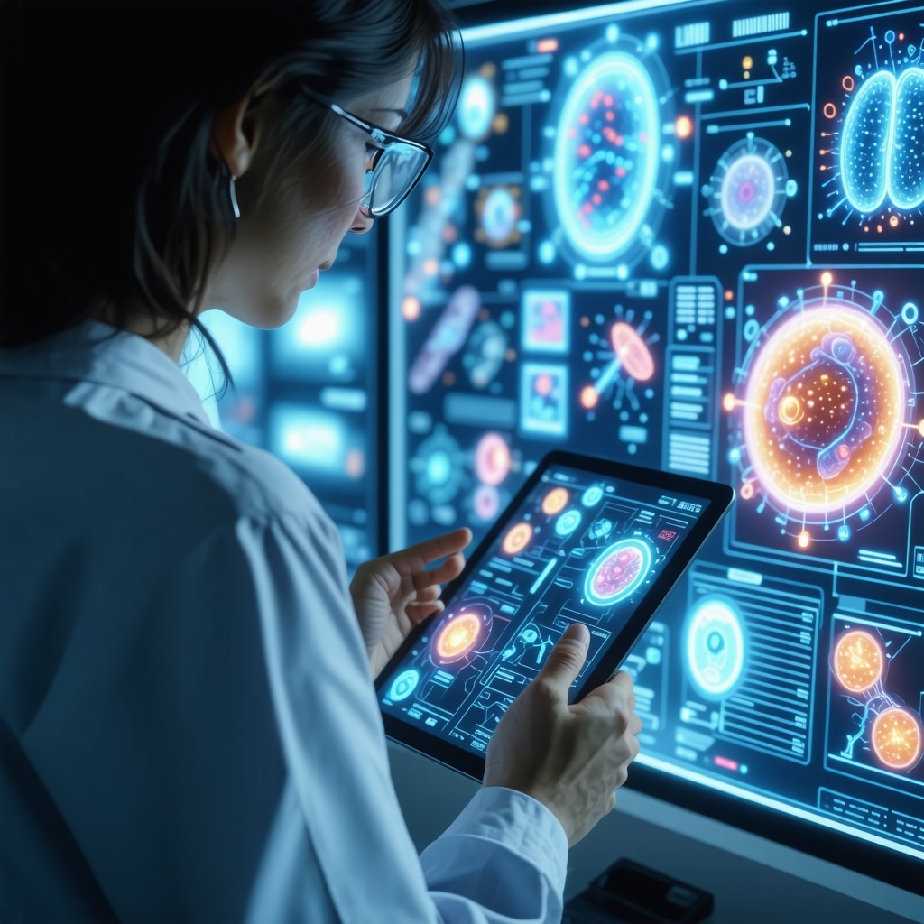 Healthcare professional using AI tools to customize FDA-approved weight loss therapy with genomic and microbiome data