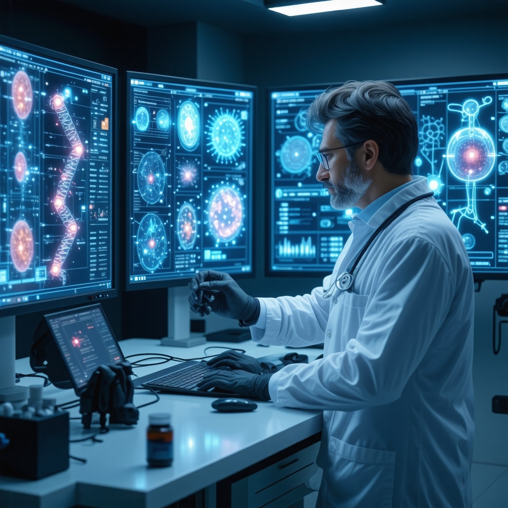 Doctor using AI software to analyze genetic and clinical data for personalized obesity treatment
