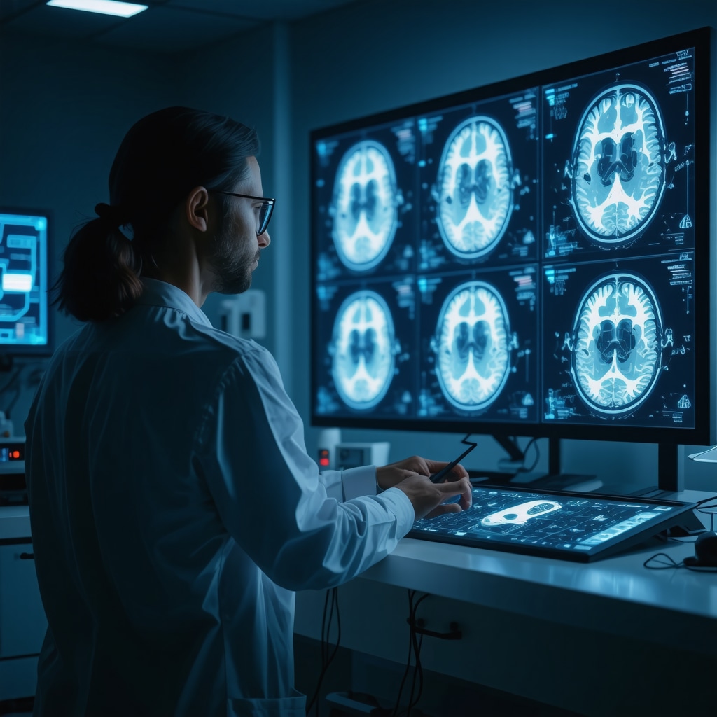 Doctor using AI and neurofeedback technology to personalize weight loss treatment in a modern medical clinic