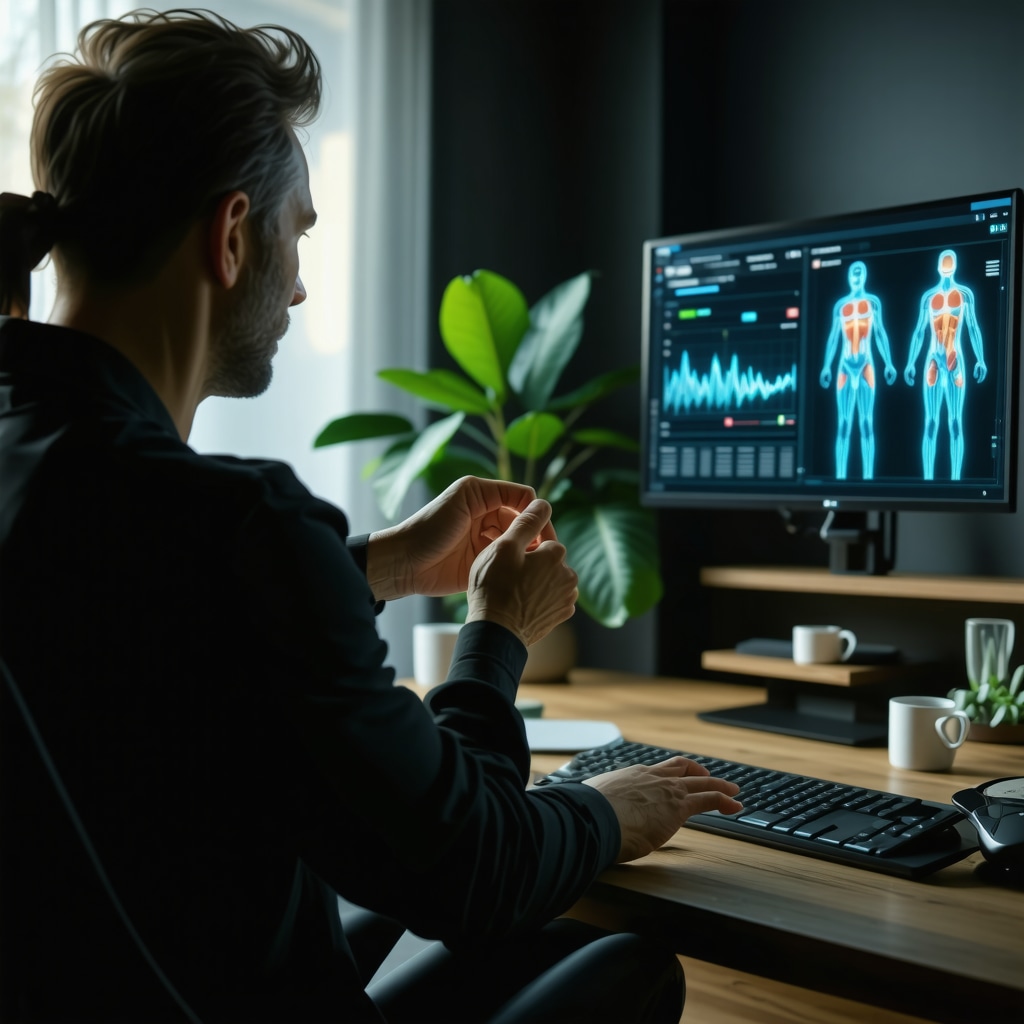 Patient using AI-powered telemedicine platform displaying weight loss data and biometric analytics