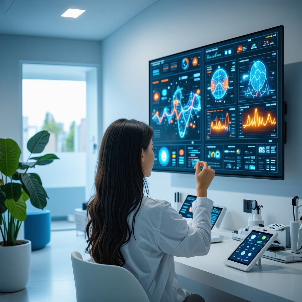 Patient using AI-powered health dashboard displaying genetic and metabolic data for personalized weight loss treatment