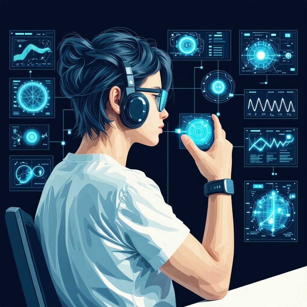 Person with wearable devices and AI interface showing personalized injection plan and genetic markers