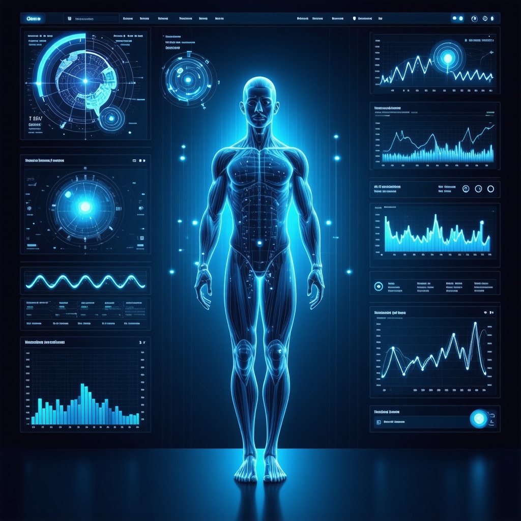 Digital interface showing genetic markers and AI analytics for personalized obesity treatment