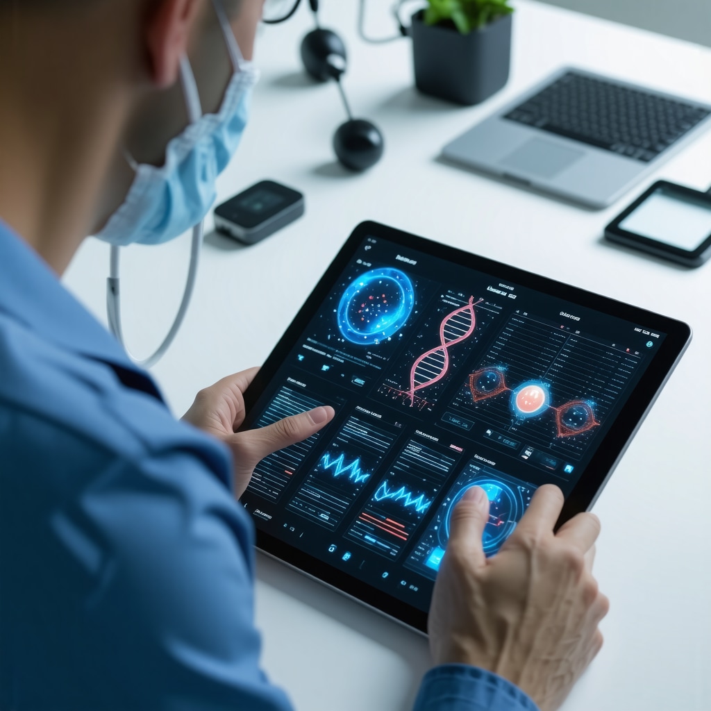Clinician using AI software with genetic and biometric data for obesity treatment personalization