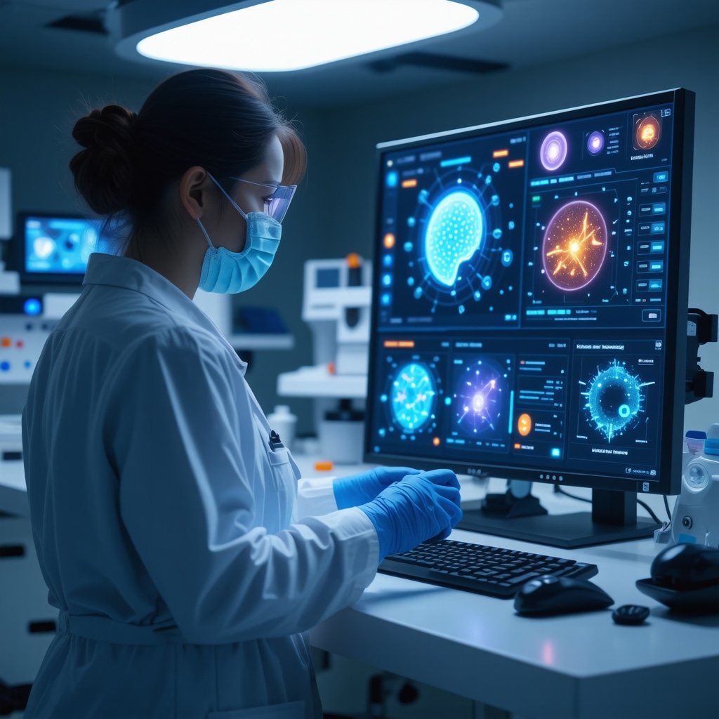 Healthcare professional analyzing genetic and metabolic data using AI tools for tailored obesity medication