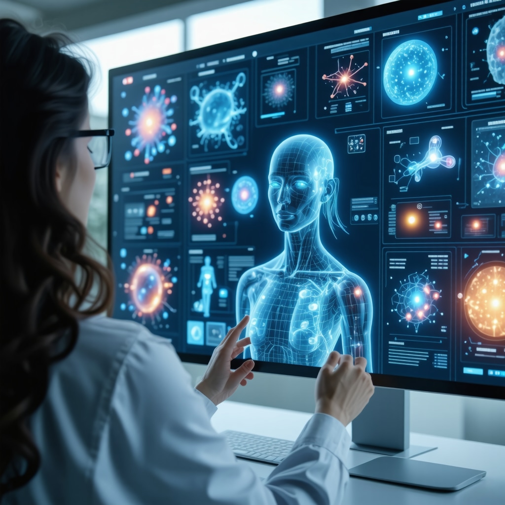 Patient consulting AI-powered doctor avatar on telemedicine platform with weight loss medication data displayed