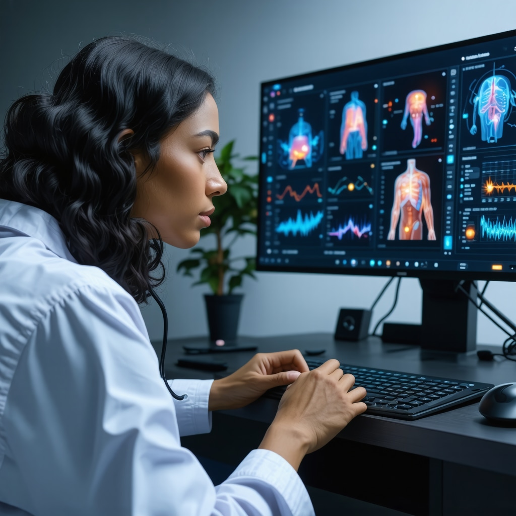 Futuristic telemedicine platform with AI analytics and virtual health coach for weight loss management