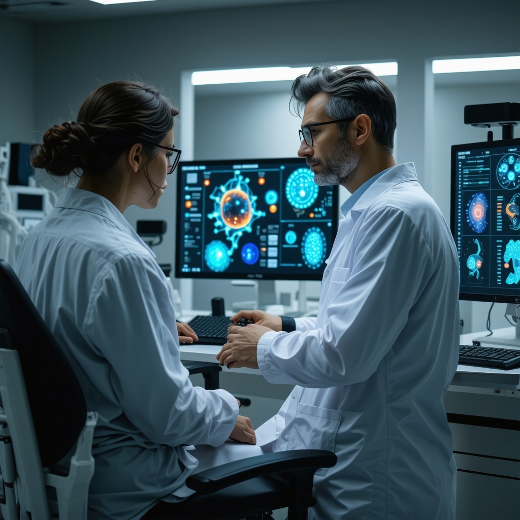 Doctor using AI and wearable technology to analyze genetic and metabolic data for personalized weight loss plan