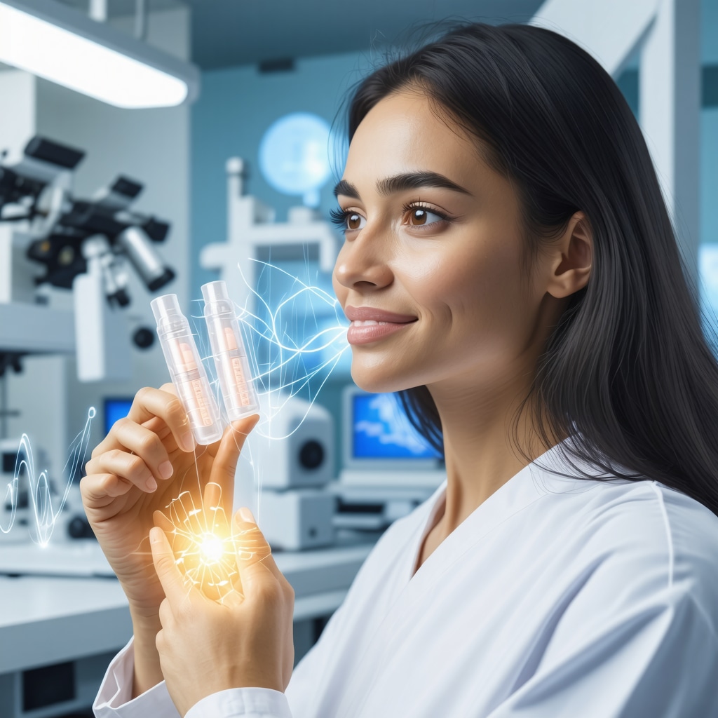 Medical illustration of innovative GLP-1 drug delivery methods such as microneedle patches and implantable pumps with digital health integration