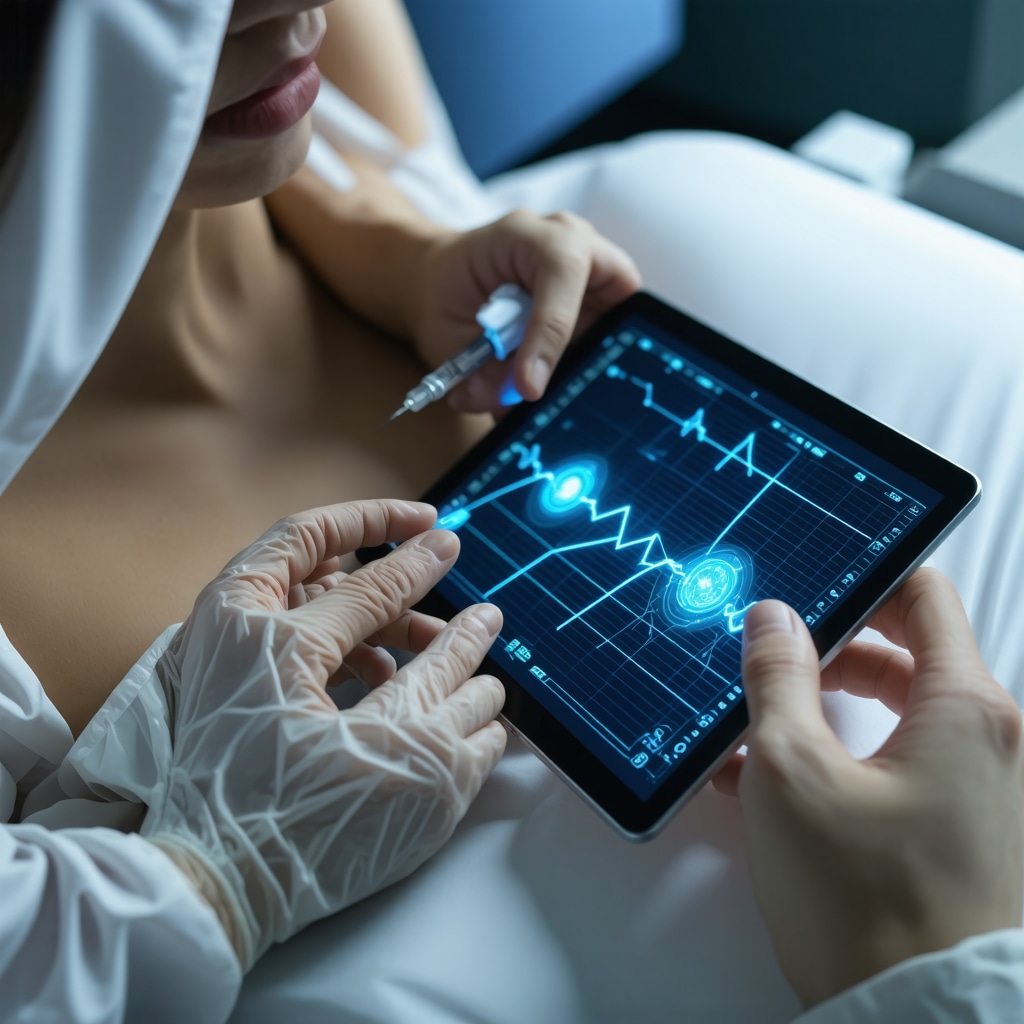 Patient applying microneedle patch for weight loss injectable medication monitored digitally by healthcare provider