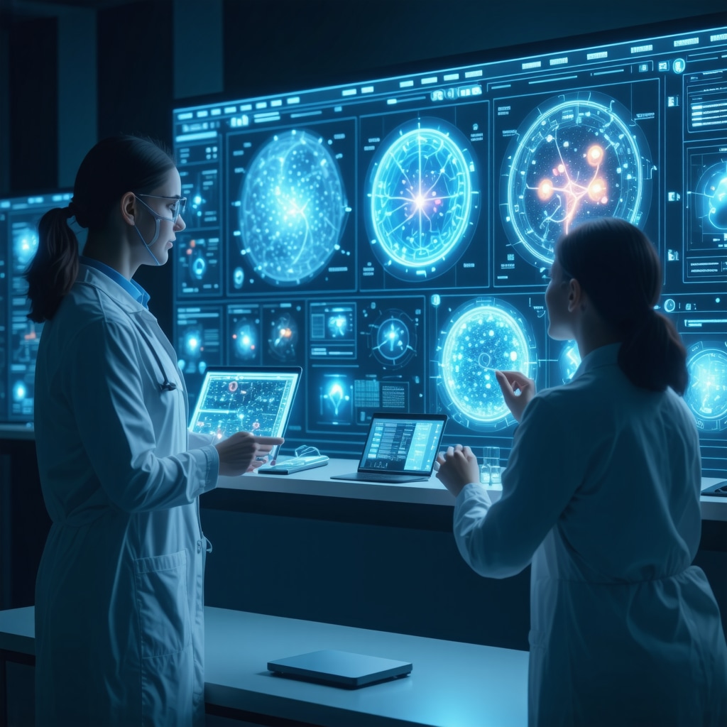 Healthcare professional reviewing AI and genomic data for personalized injectable weight loss treatment with innovative delivery systems