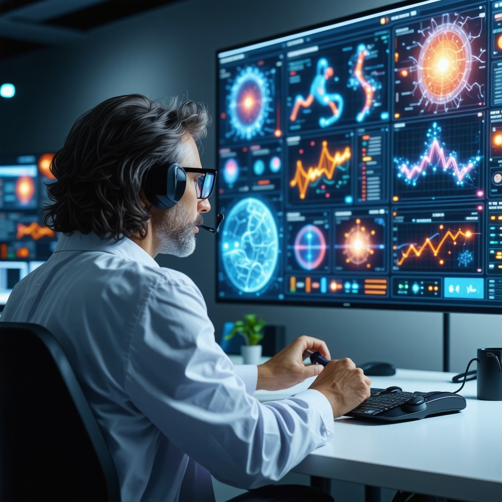 Doctor reviewing genetic and biometric data on digital screens during personalized weight loss consultation