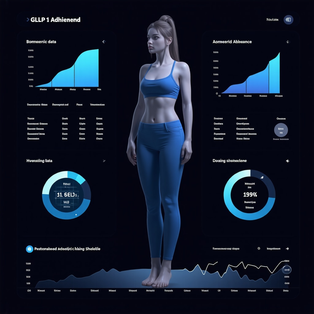 Advanced digital health interface displaying GLP-1 medication adherence and biometric tracking for obesity treatment