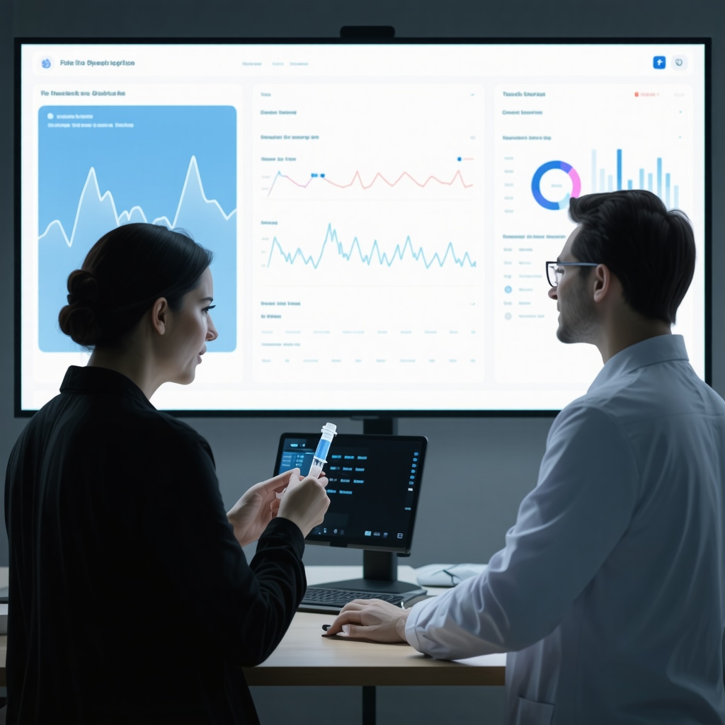 Digital dashboard showing real-time biomarker data and AI analytics in injectable weight loss therapy