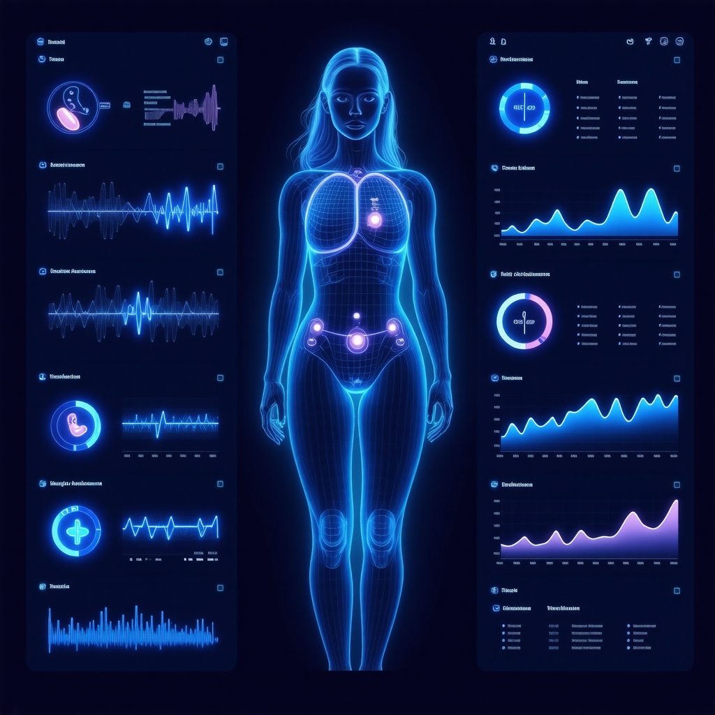 Digital dashboard showing genetic biomarkers, medication adherence, and multidisciplinary care coordination for obesity treatment