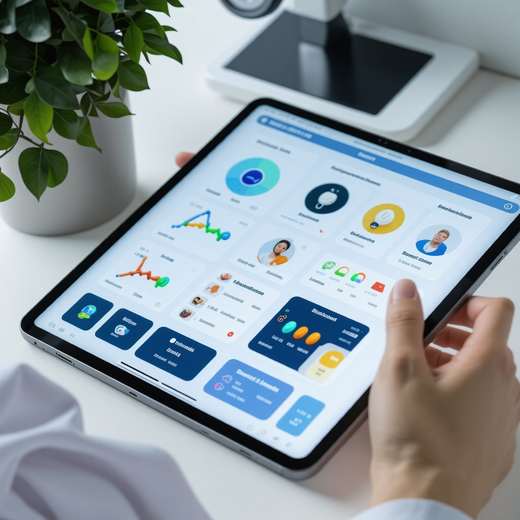 Tablet displaying personalized weight loss medication data with genetic and behavioral analytics in a clinical environment