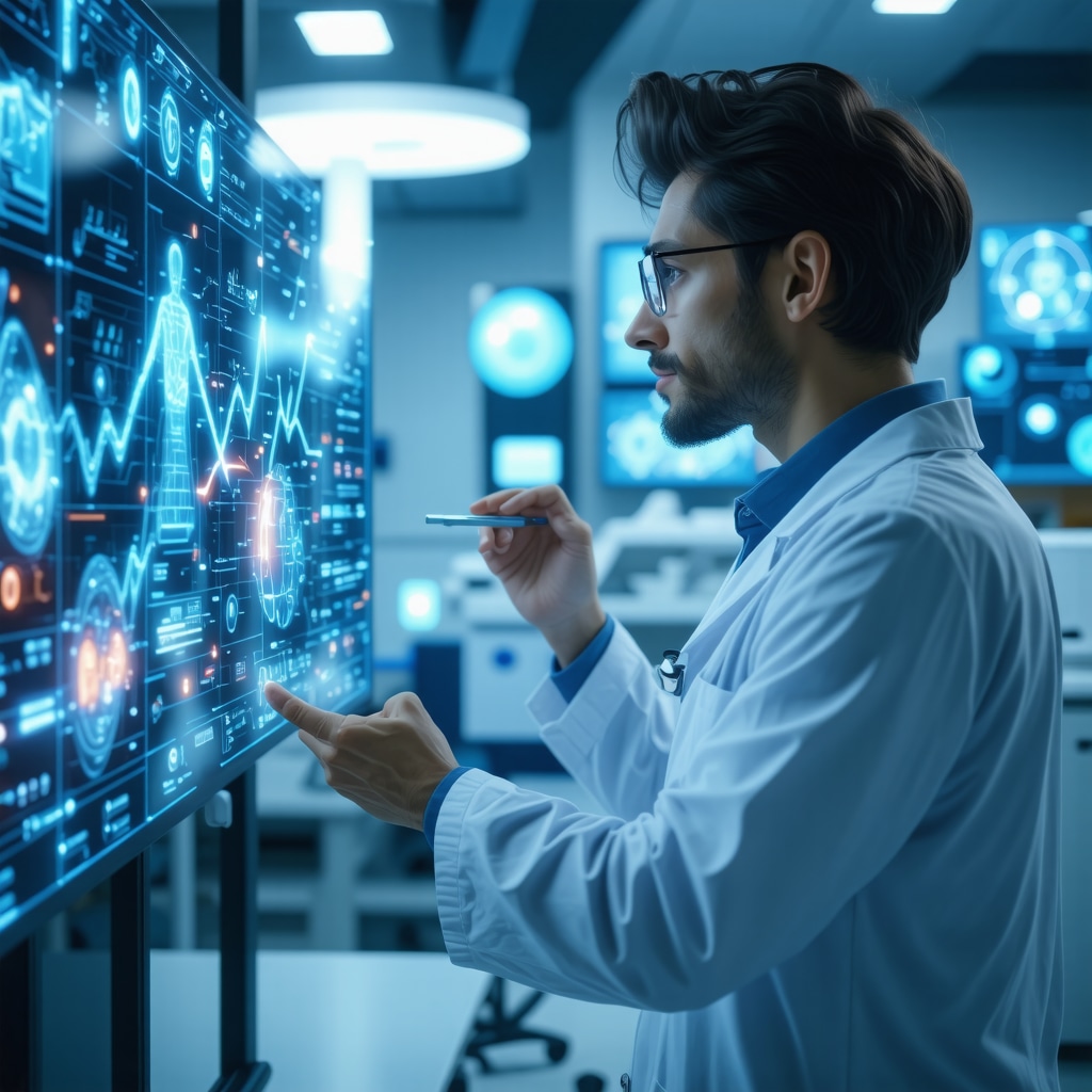 Physician reviewing AI-driven genomic and wearable data for precision weight loss therapy