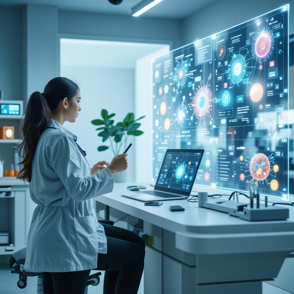 Futuristic medical consultation with doctor and patient using AI-driven personalized weight loss data