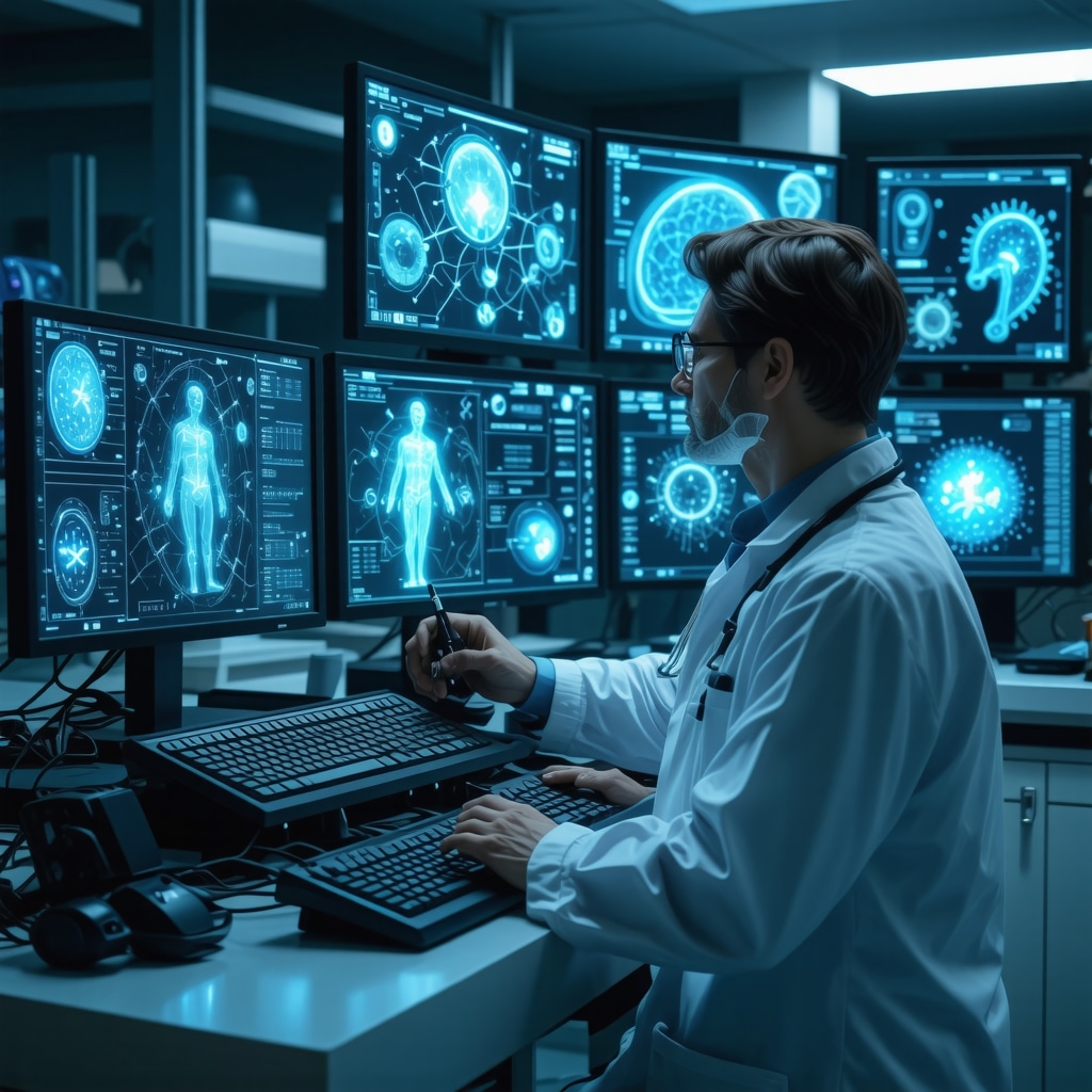 Doctor reviewing AI and biomarker data for personalized weight loss plan in a modern clinical environment