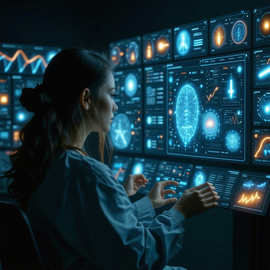 Patient consulting doctor remotely with genomic and metabolic data visuals on screen