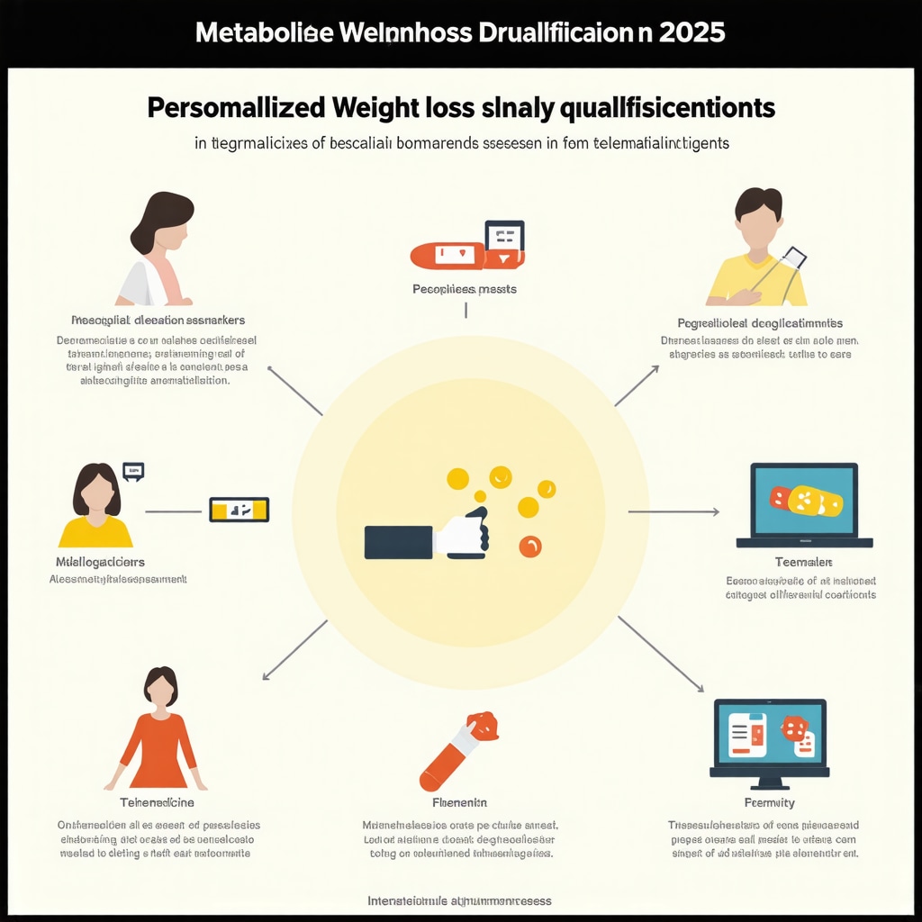 Infographic showing metabolic, psychological, and telemedicine factors in weight loss drug qualification
