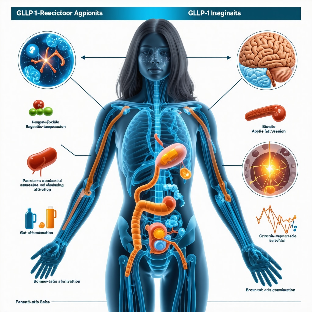 Infographic showing metabolic effects of GLP-1 weight loss injections and remote patient monitoring technology