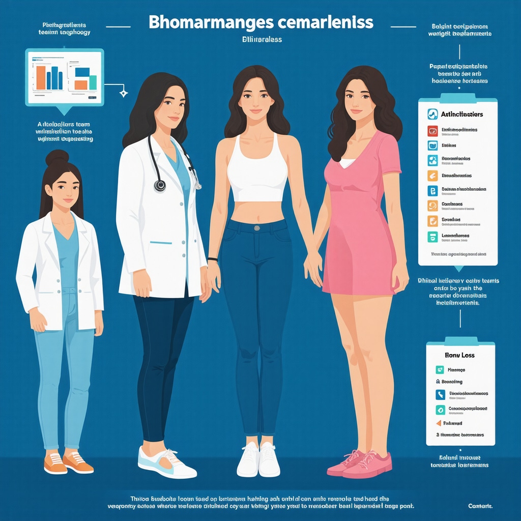 Infographic showing biomarker analysis, AI tools, and multidisciplinary teams working together for personalized weight loss