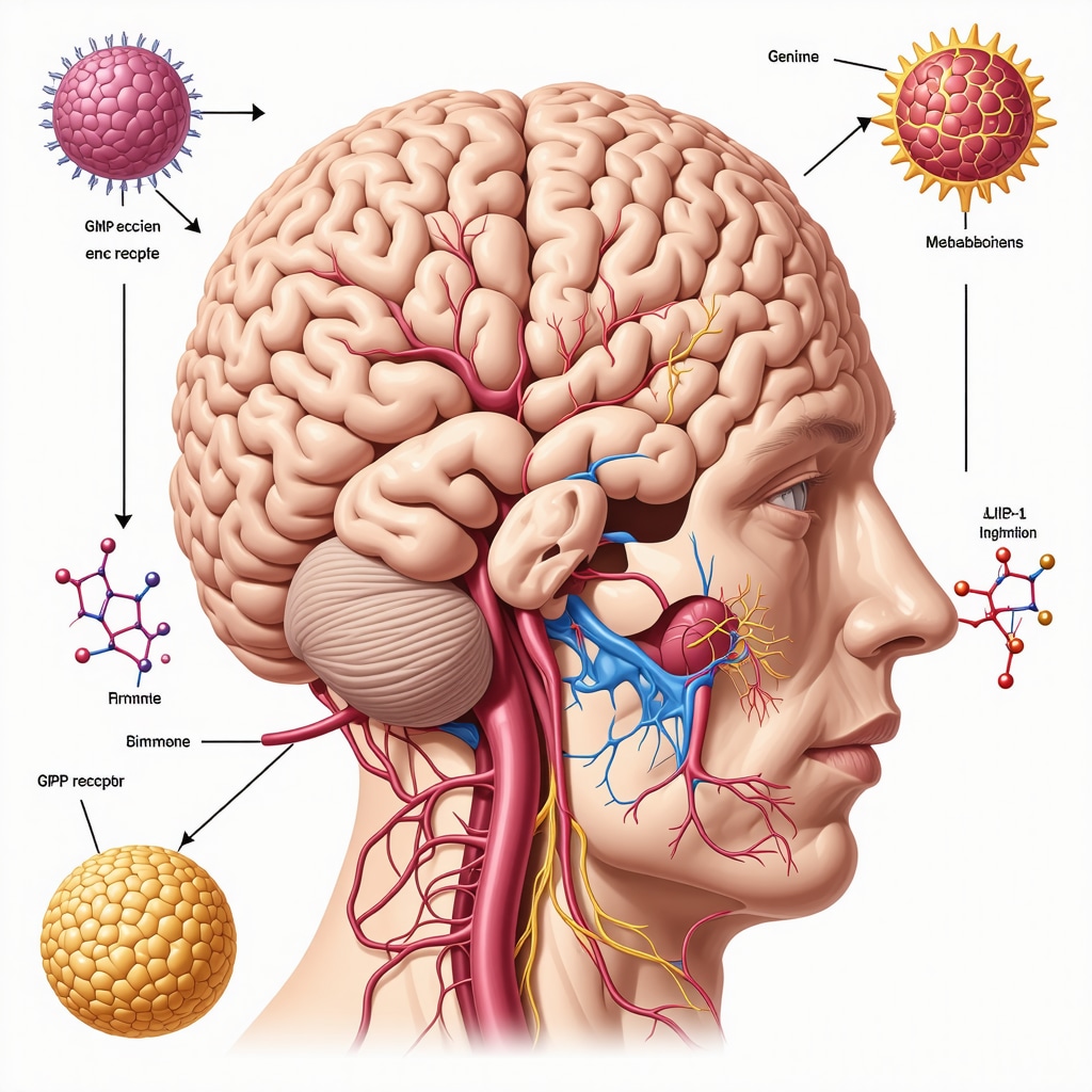 Diagram illustrating GLP-1 and GIP receptor agonists mechanisms on brain and metabolic organs