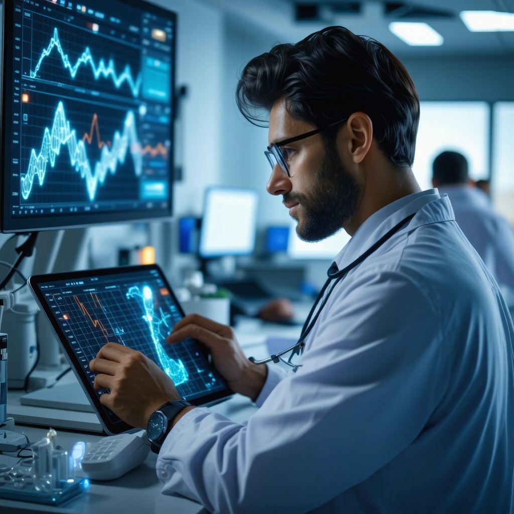 Doctor reviewing genetic and biometric data on digital interface for tailored obesity medication