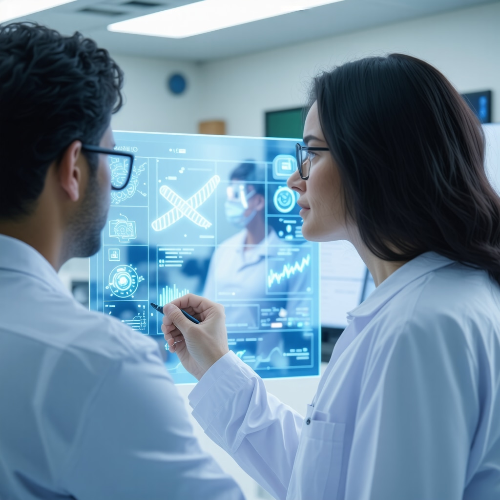 Physician analyzing genomic and AI data for tailored obesity treatment