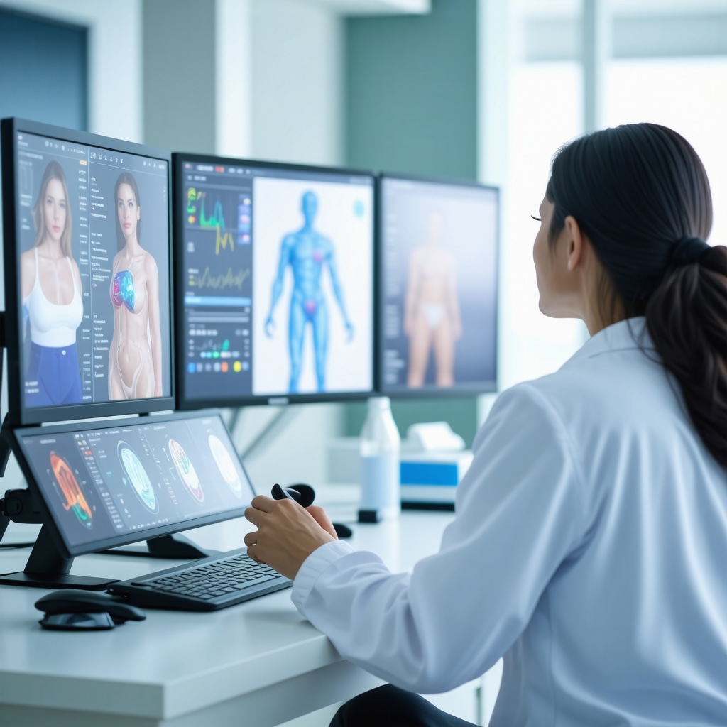 Physician analyzing genomic and wearable device data for personalized weight loss medication