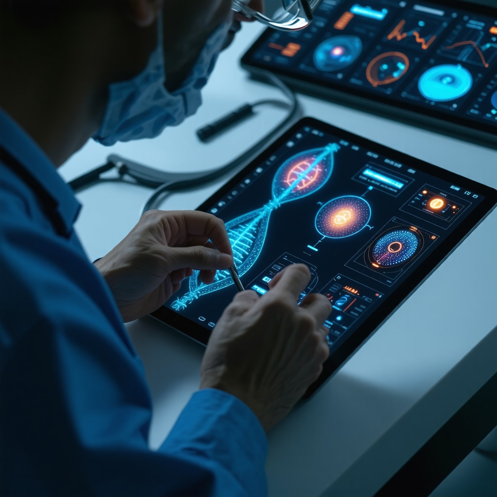 Doctor reviewing genomic data and real-time biometric data from wearable devices for personalized weight loss therapy