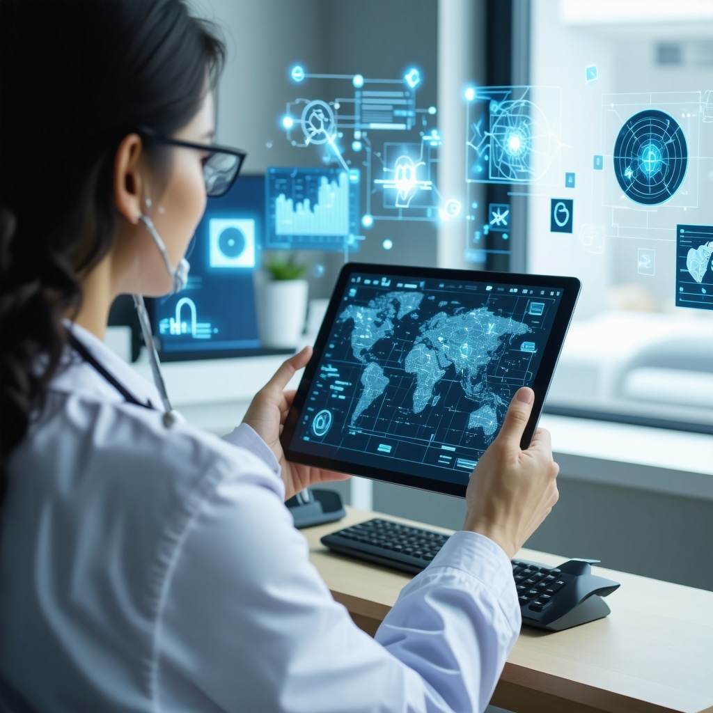 Patient engaging in telemedicine weight loss consultation with AI data analytics and personalized health metrics displayed