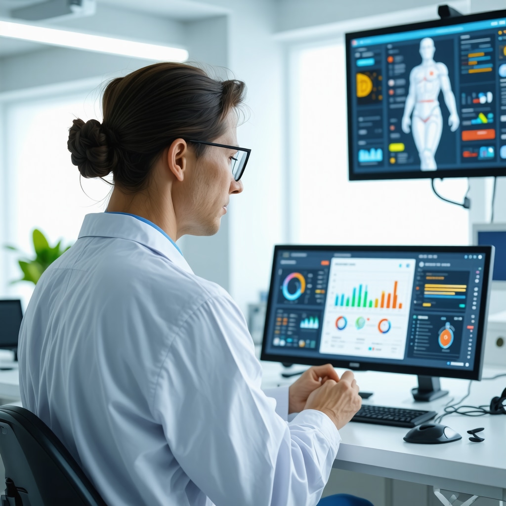 Patient and doctor interacting through telemedicine with AI-powered weight loss analytics on screen