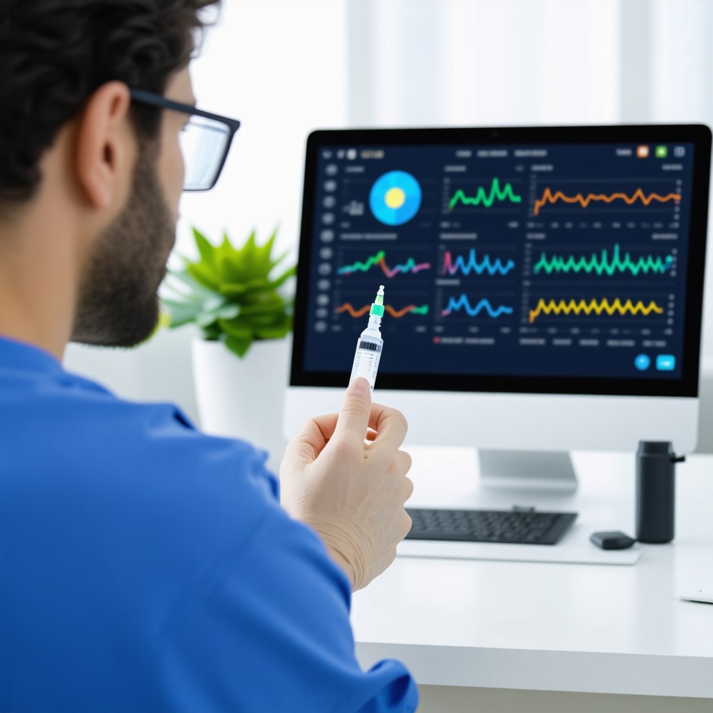 Patient using telemedicine to consult doctor about GLP-1 weight loss medication with digital biomarker and adherence data
