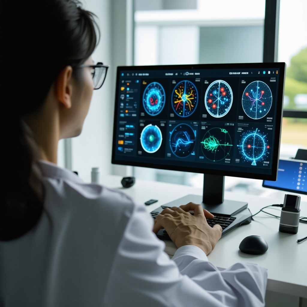Patient and doctor engaging in telemedicine consultation with genomic and metabolic data visualization